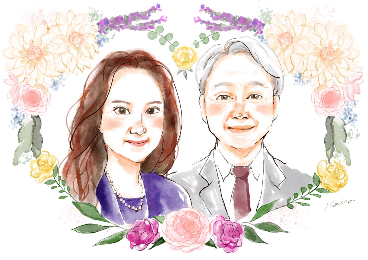 水彩画風✨心温まる優しい似顔絵をお描きします 結婚記念日、誕生日、還暦祝い、ウェルカムボード、プレゼント等 イメージ7