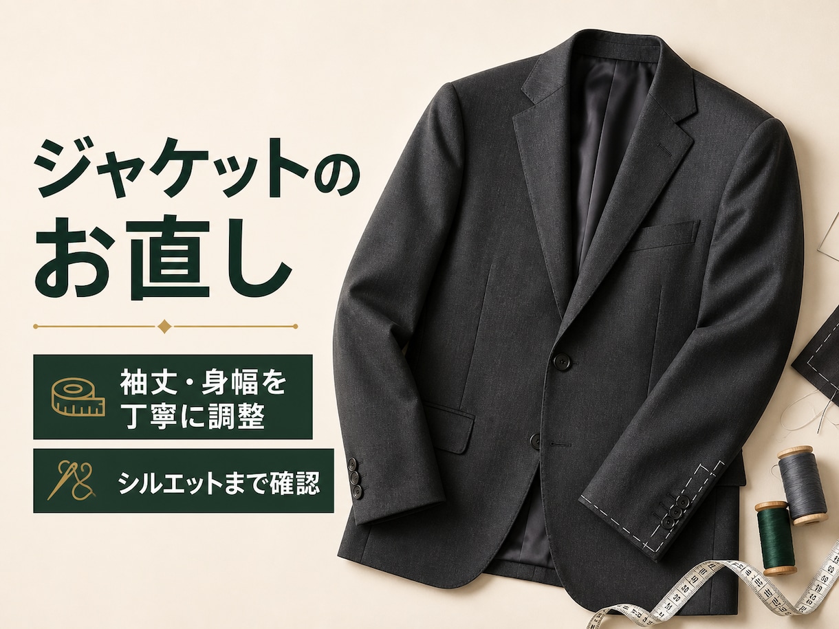 ジャケットの袖丈・身幅を丁寧にお直しします 着用時のシルエットと全体のバランスまで確認 イメージ2
