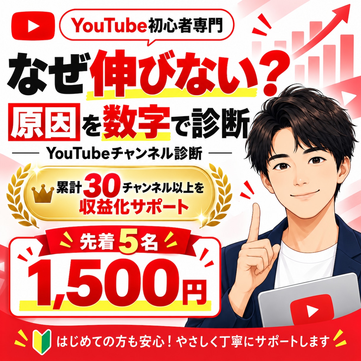 YouTubeの伸びない原因を徹底診断します 再生数・維持率・タイトル・サムネ・構成まで個別分析！ イメージ1