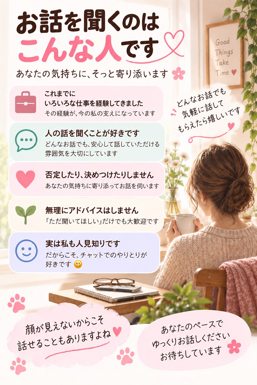 愚痴・悩み・雑談リアルタイムチャットでお聞きします ～誰かに聞いてほしい気持ちチャットで受け止めます～ イメージ2