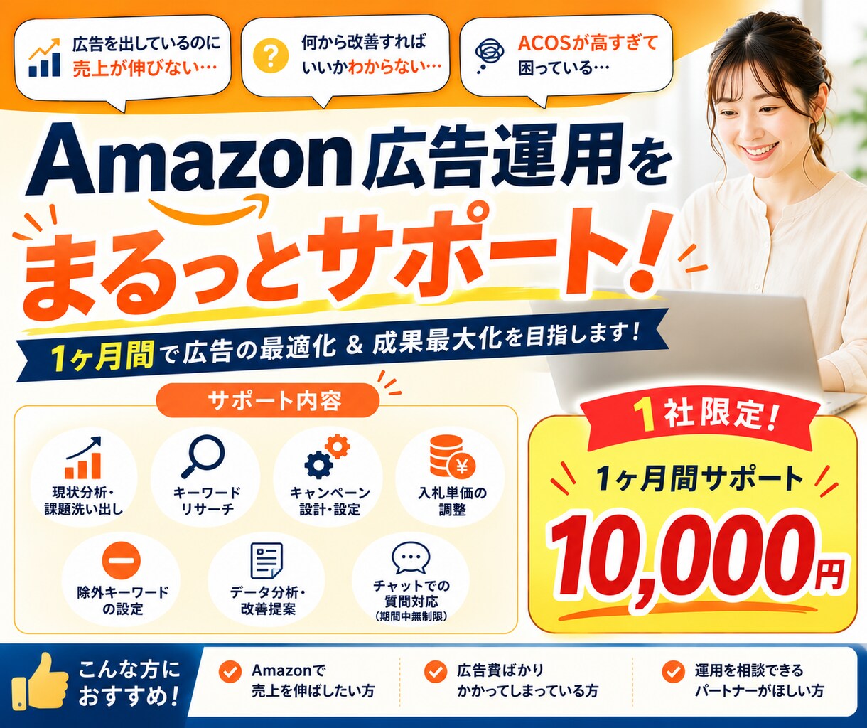 Amazonの広告運用、1ヶ月間サポートします 1組限定の特別価格です！あなたの広告費無駄にしません。 イメージ1