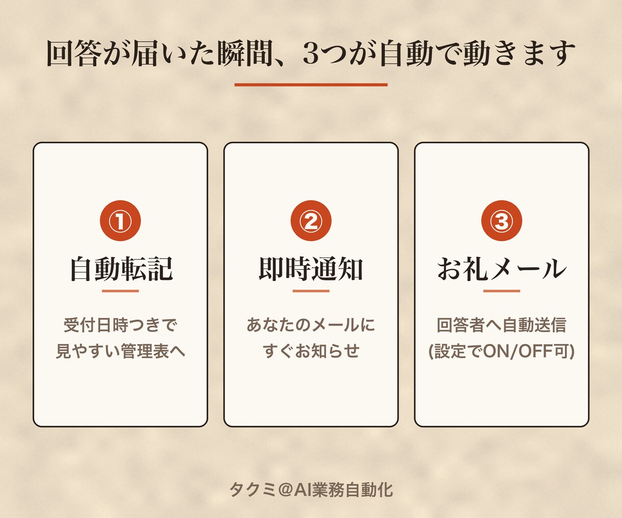 フォーム回答を自動で転記・通知するスプシ渡します 回答が来たら転記も通知もお礼メールも全部自動 イメージ3