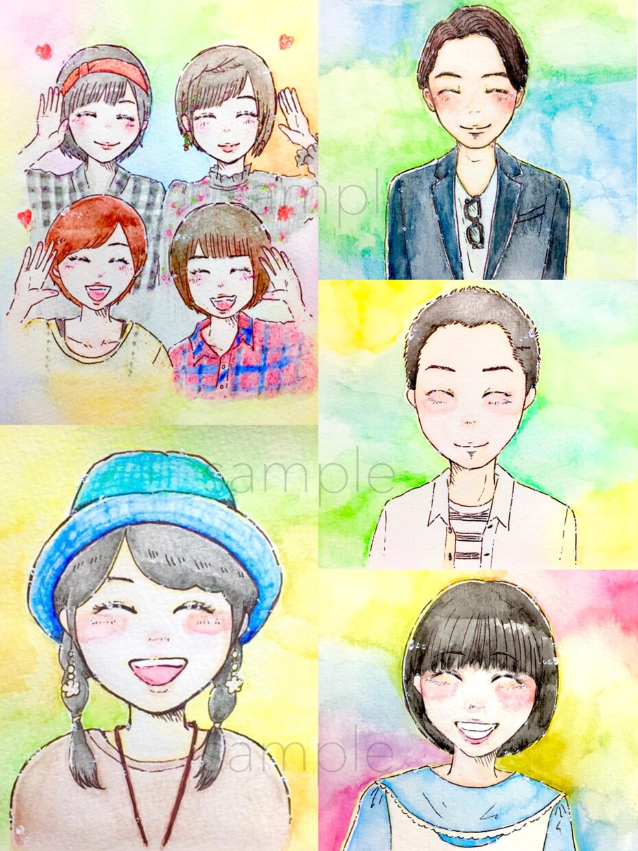 アナログ＊笑顔の似顔絵＊描きます ほんわか手描きイラストです¨̮ イメージ4