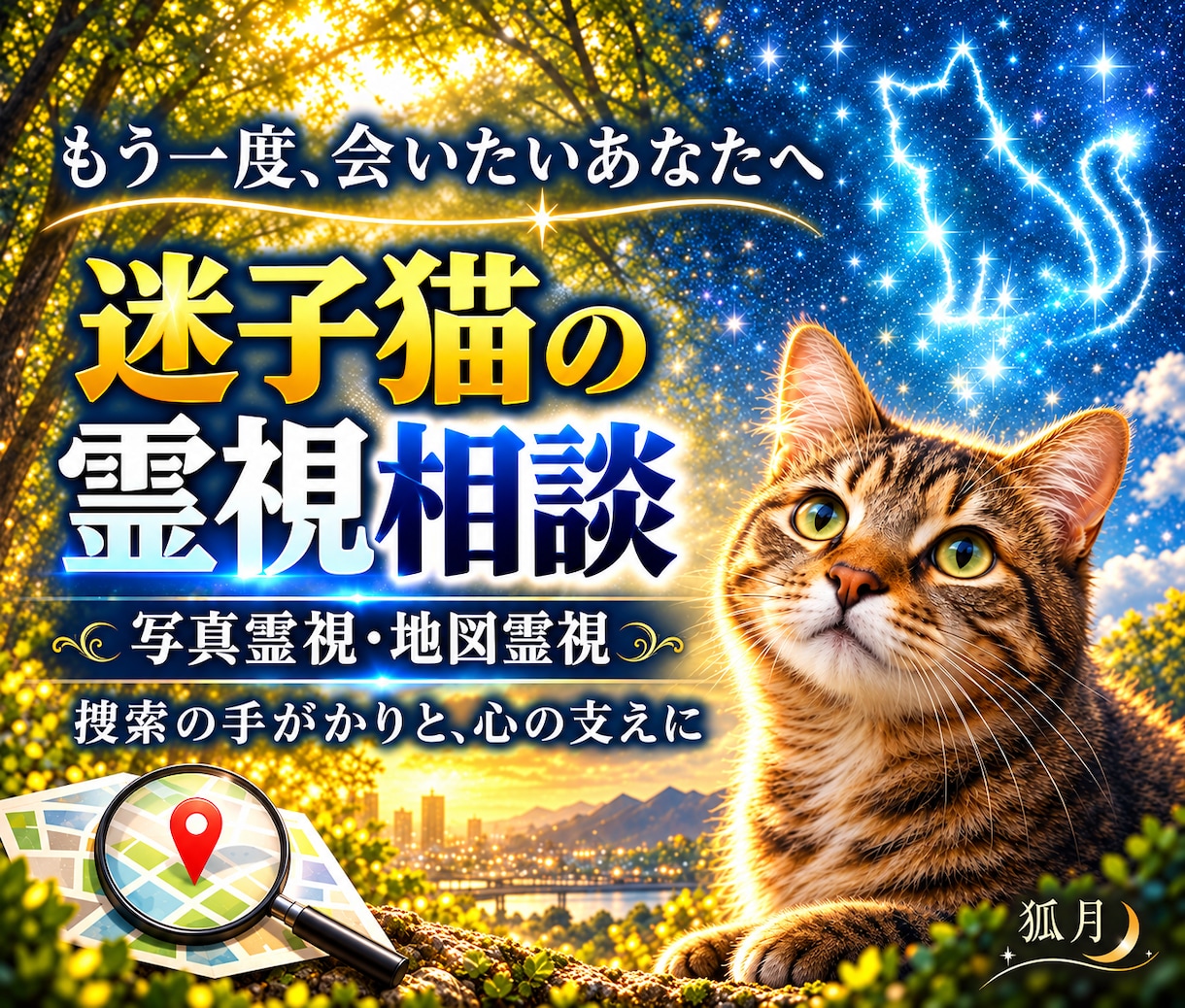 迷子猫を霊視します。７日間継続で捜索相談を承ります 地図霊視・捜索アドバイス｜再会を願う飼い主様を支えます イメージ1