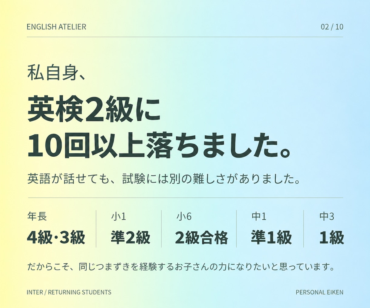 インター生・帰国子女専門の英検個別指導をします 英検1級講師｜単語・長文・英作文をお子さまに合わせてサポート イメージ2