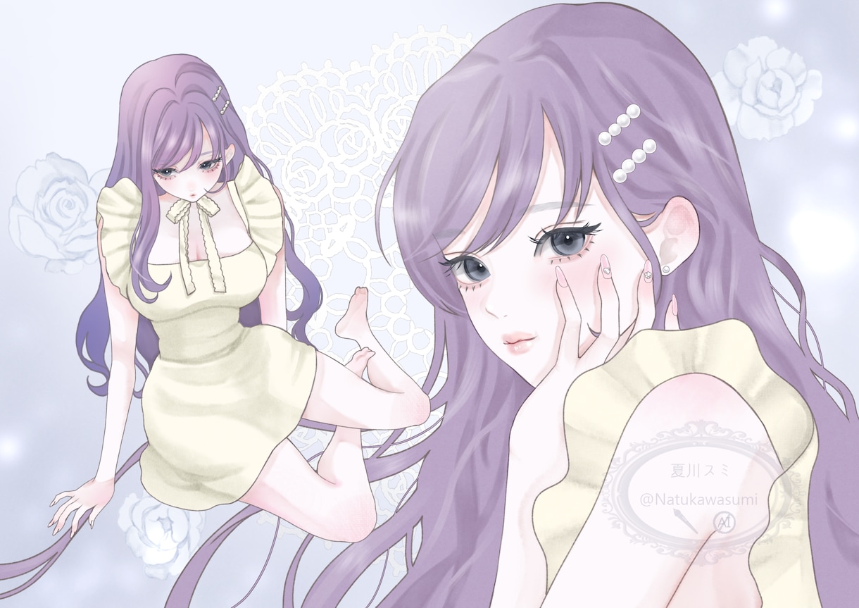 透明感のある大人かわいいイラストを描きます 色んな女の子の顔を描くのが好きなので一生懸命制作いたします イメージ2