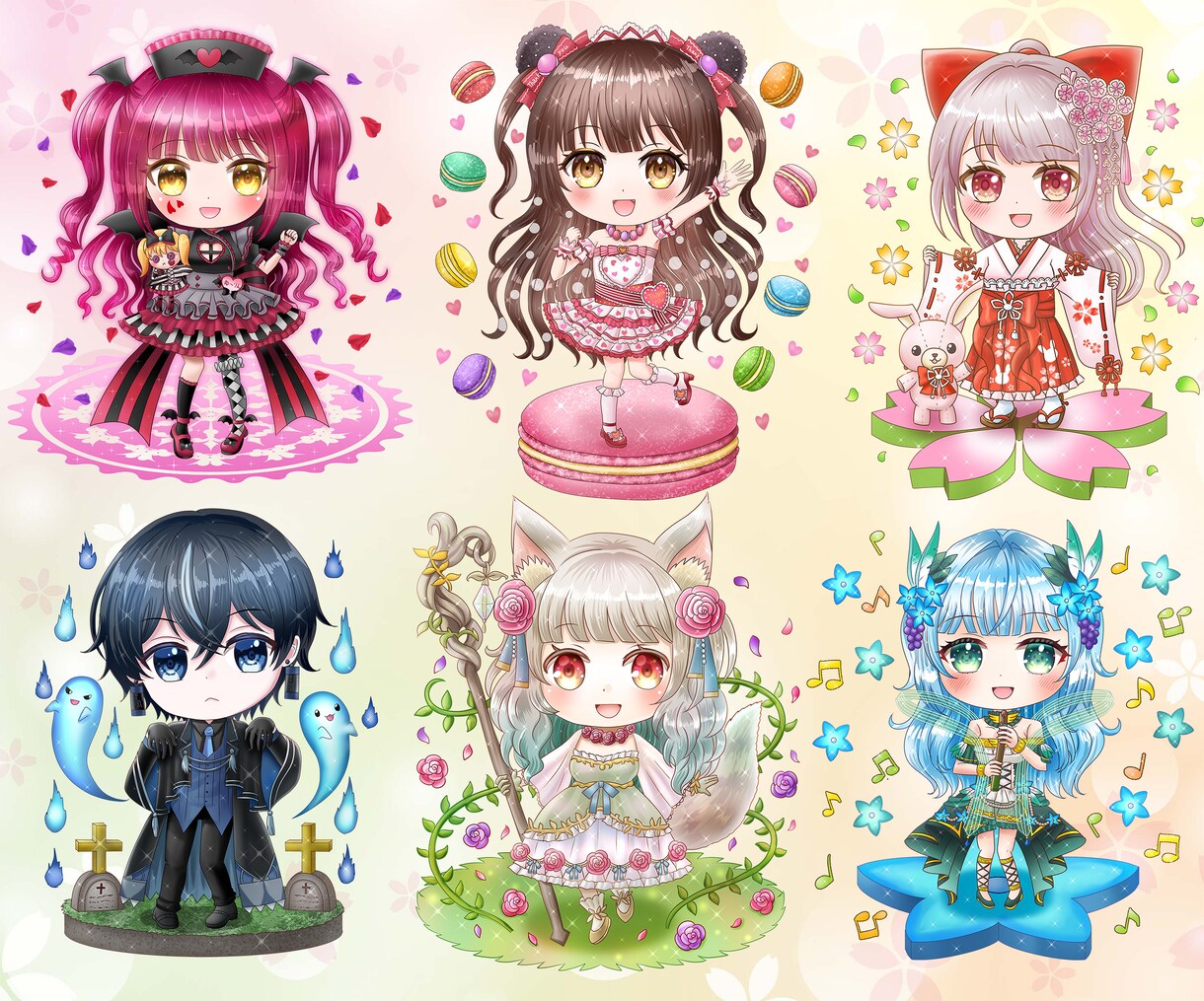 キラキラでかわいいミニキャラを描きます 商用利用可！オリジナルグッズやアイコンにおすすめ！ イメージ5