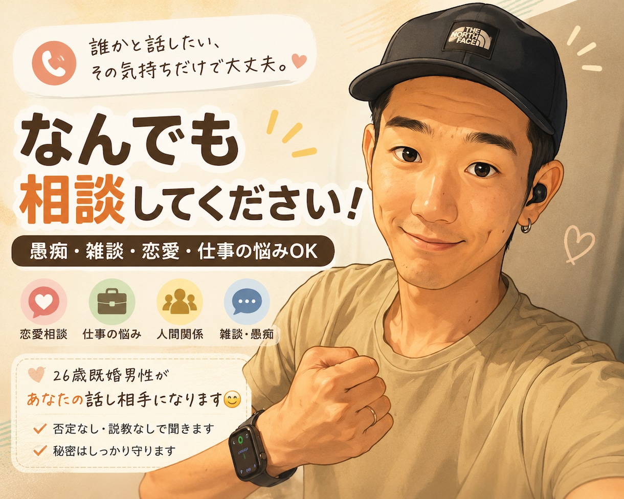 あなたのお話・愚痴・相談・雑談OK何でも聞きます 「誰かと話したい、その気持ちだけで大丈夫です。」 イメージ1