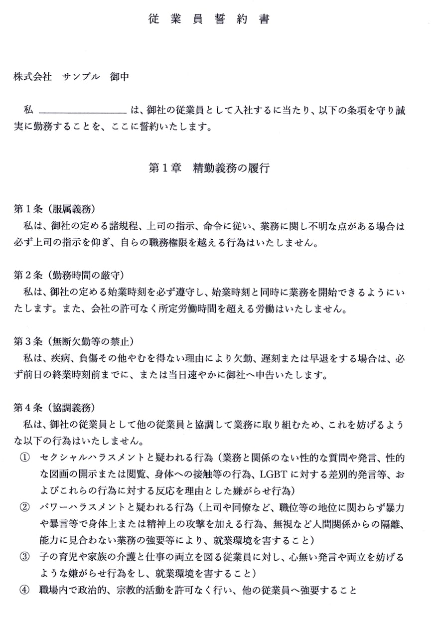 入社時に必要な雇用契約書類をセットで作成します 雇用契約書・労働条件通知書・誓約書・身元保証書の4点セット イメージ4