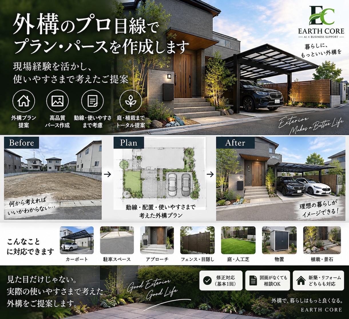 外構のプロ目線でプラン・パースを作成します 現場経験を活かし動線・使いやすさまで考えてご提案 イメージ1