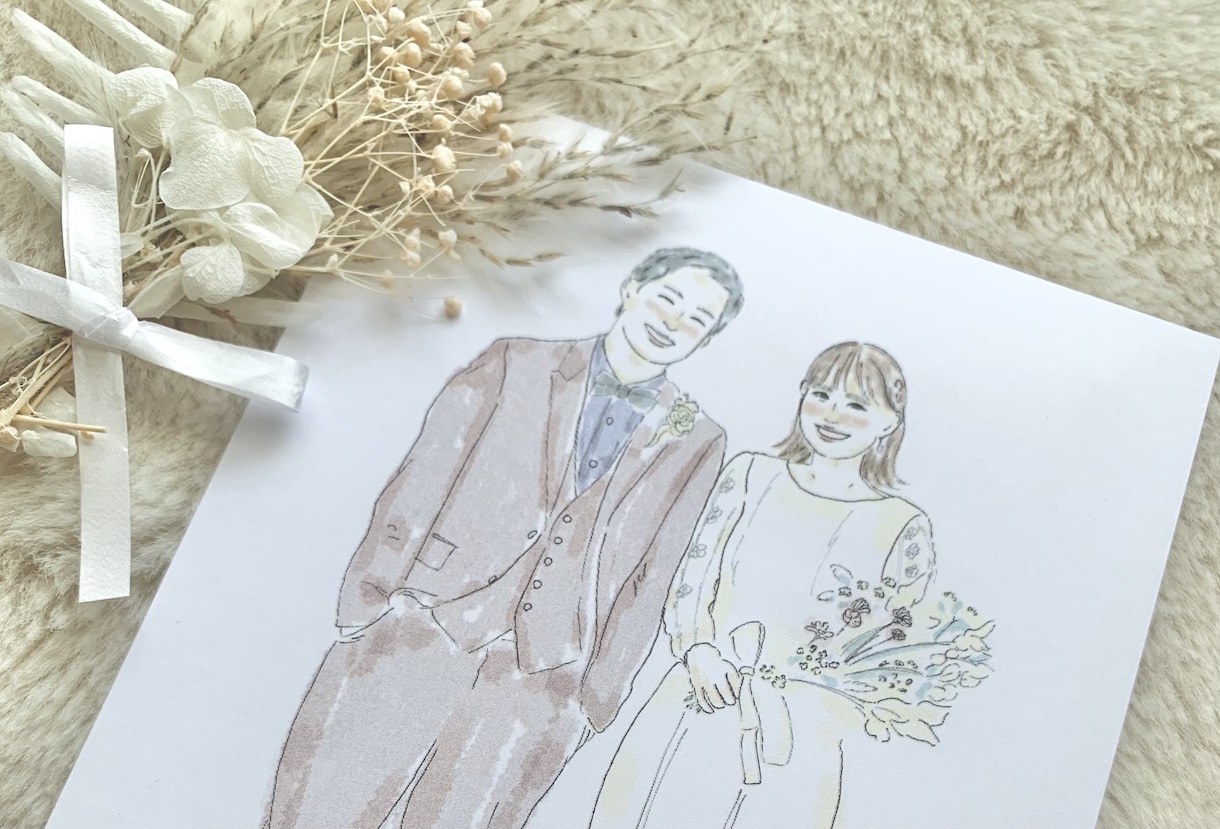 思い出に残る結婚式の似顔絵イラストお描きします ウェルカムボードや両親贈呈品にもオススメ！ イメージ1