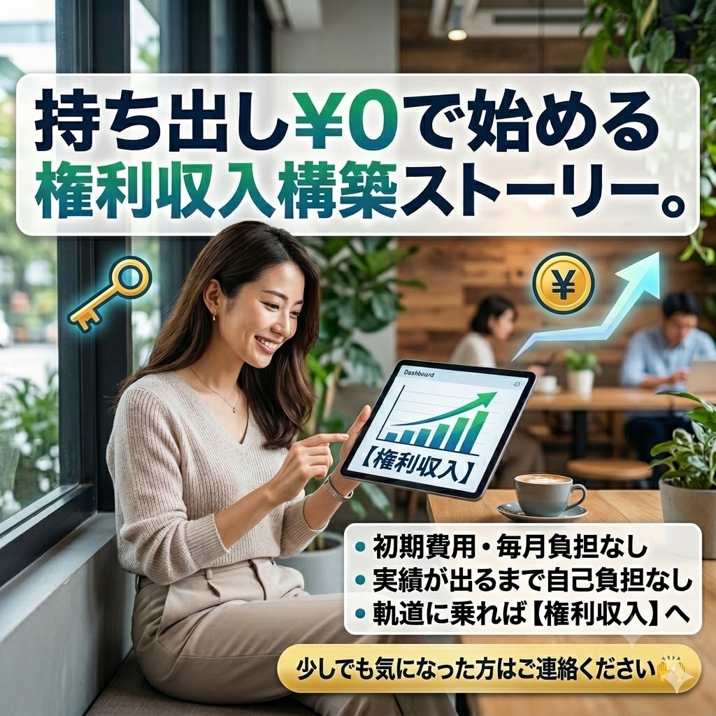 固定費を削ってそのまま権利収入を作る方法提案します 持ち出し¥0で始める権利収入構築ストーリー イメージ1