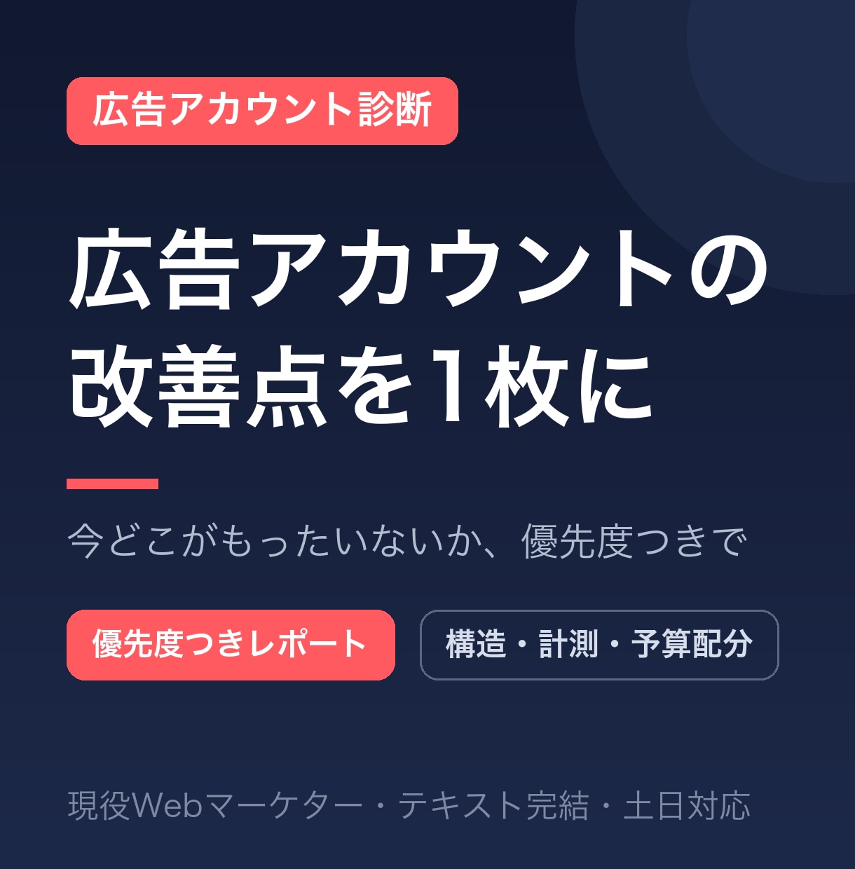 Google広告アカウントの改善点を診断します 担当が代わったアカウントの現状把握から入ります イメージ1