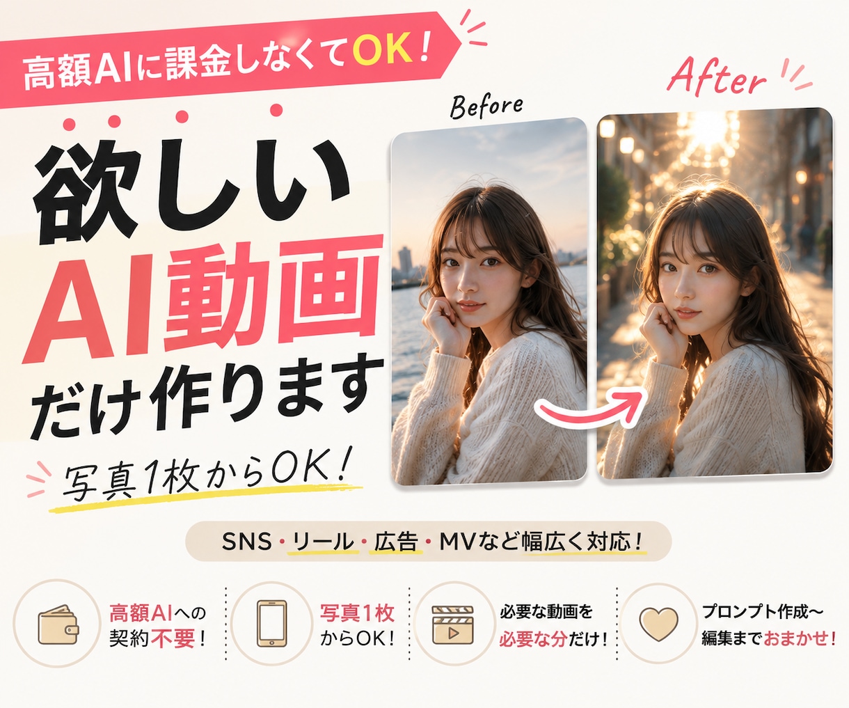 高額AI不要でご希望のAI動画を制作します 高額なAIに課金せず必要な動画だけ依頼できます イメージ1