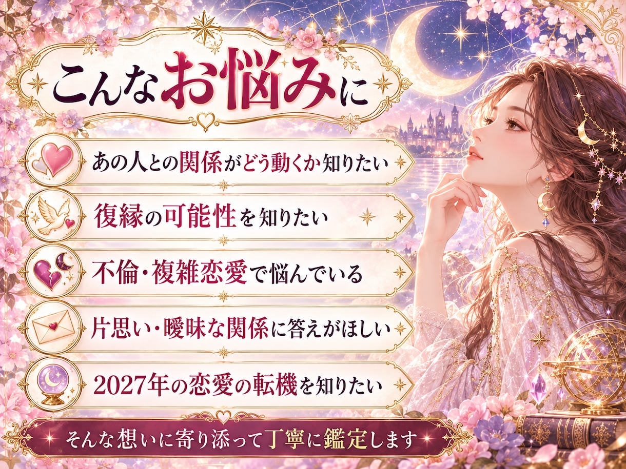 2027年の恋愛運と複雑な恋の行方を占います 不倫・復縁・片思い｜2027年の恋愛運と転機を詳しく鑑定 イメージ2