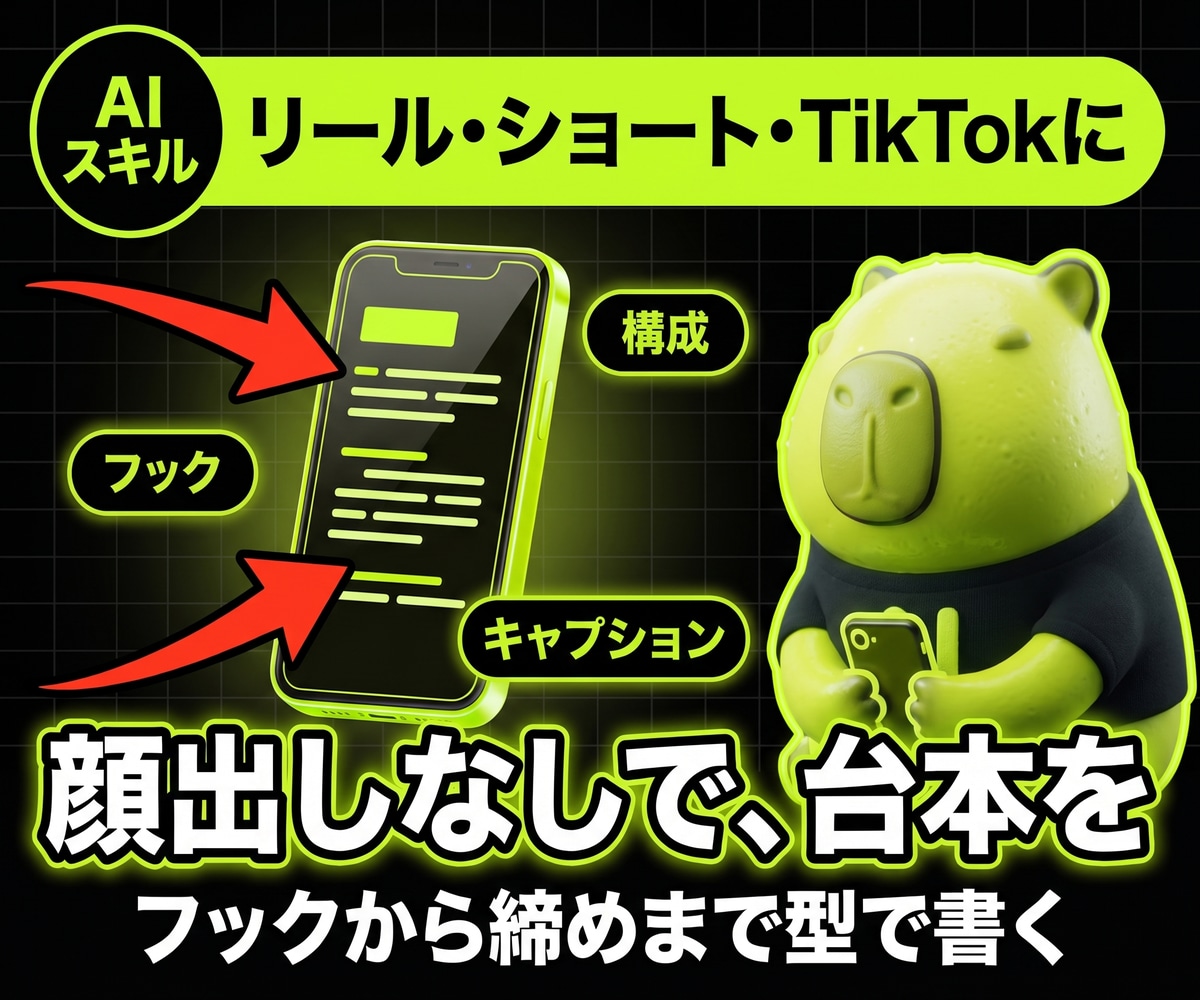 顔出しなしリールの台本を作るAIを渡します フックから締めまで、構成を決めて書き出させる イメージ1