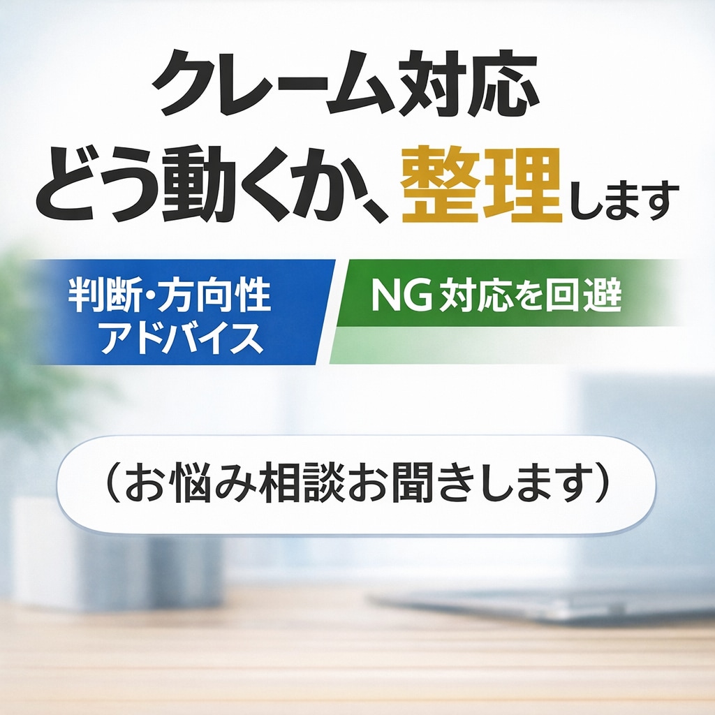 クレーム対応の方針・対応案を整理します クレーム対応の方向性を実務目線で整理します。 イメージ1