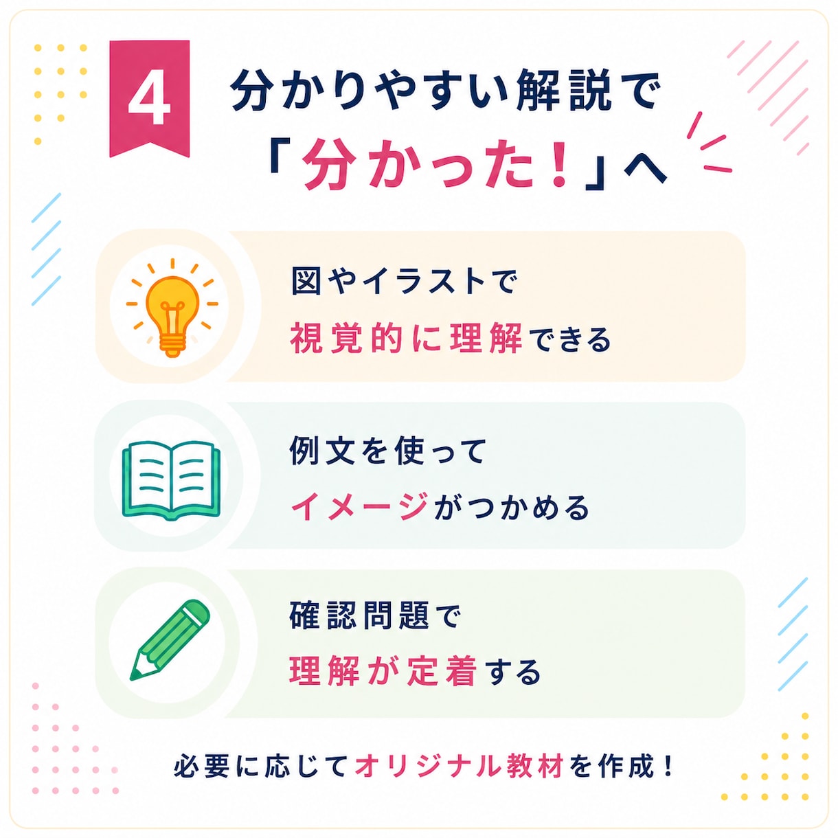 7日間チャットで英語の質問に何度でもお答えします 25年以上の現役塾講師が7日間あなた専用で丁寧にサポート イメージ4