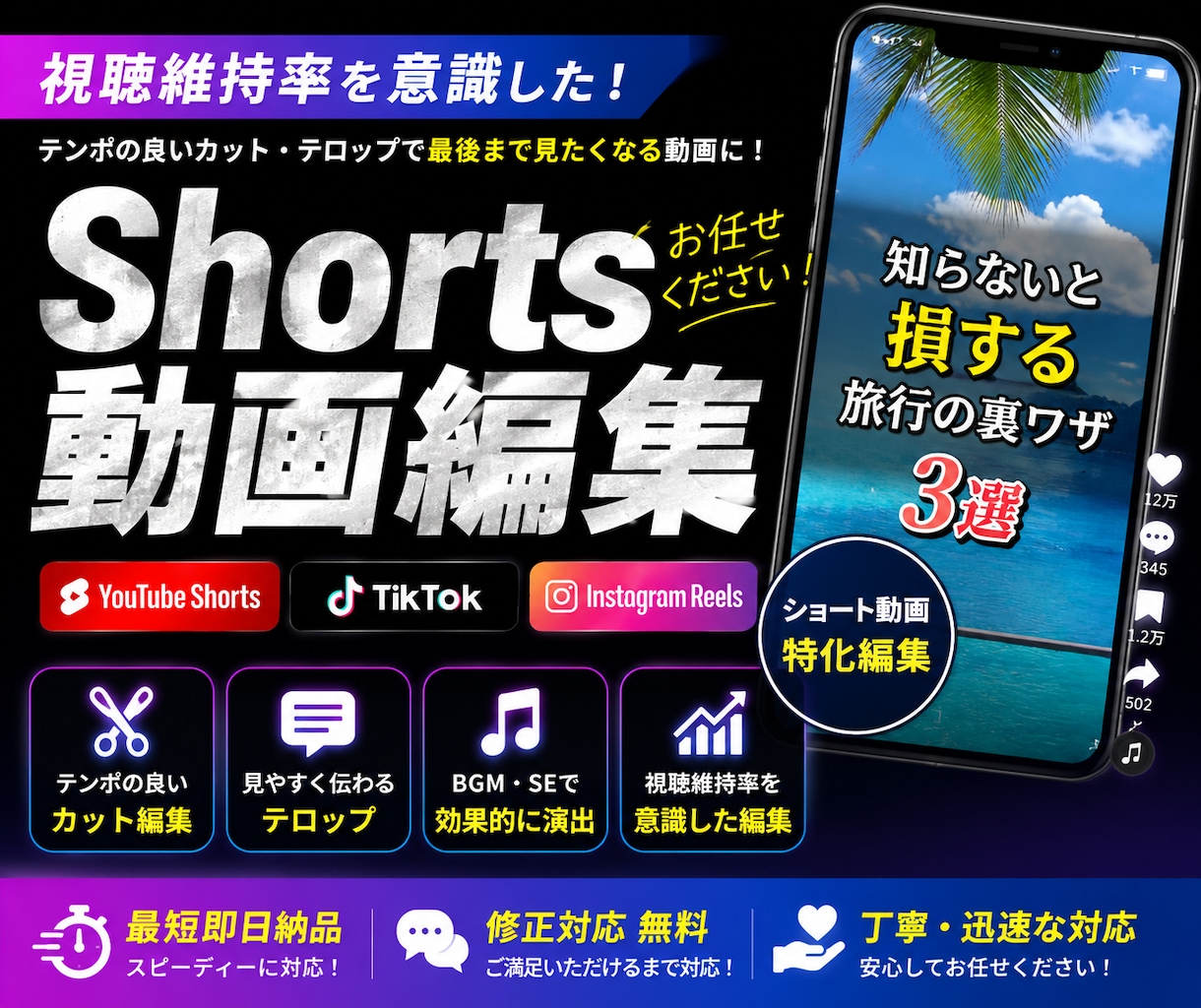 Shorts動画編集します shortsの動画を制作いたします！ イメージ1