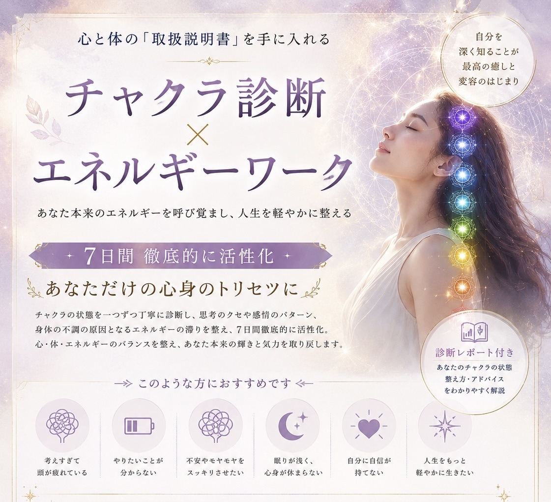 あなたの心身のトリセツ&7日間徹底的に活性化します 【チャクラ診断×遠隔エネルギーワーク】強力ワークでサポート イメージ1