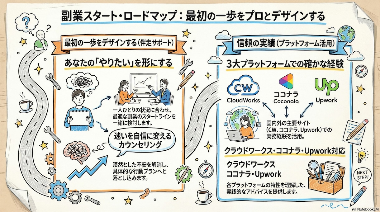 副業を始めたい方の最初の一歩、一緒に考えます クラウドワークス・ココナラ・Upworks実績あります イメージ2