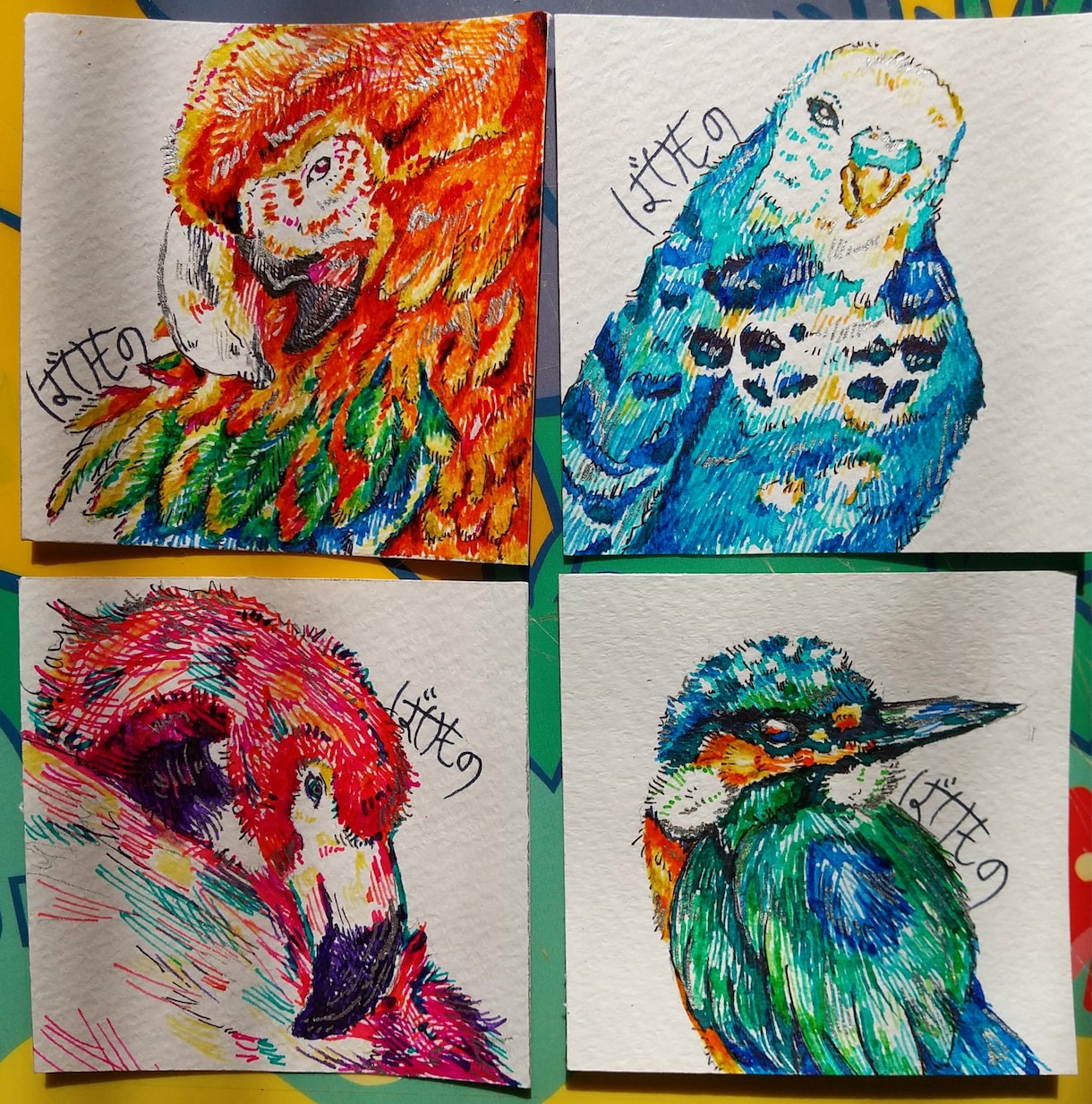 カラーインクで鳥描きます 色とりどりな鳥のイラストをあなたのお手元に発送します イメージ1