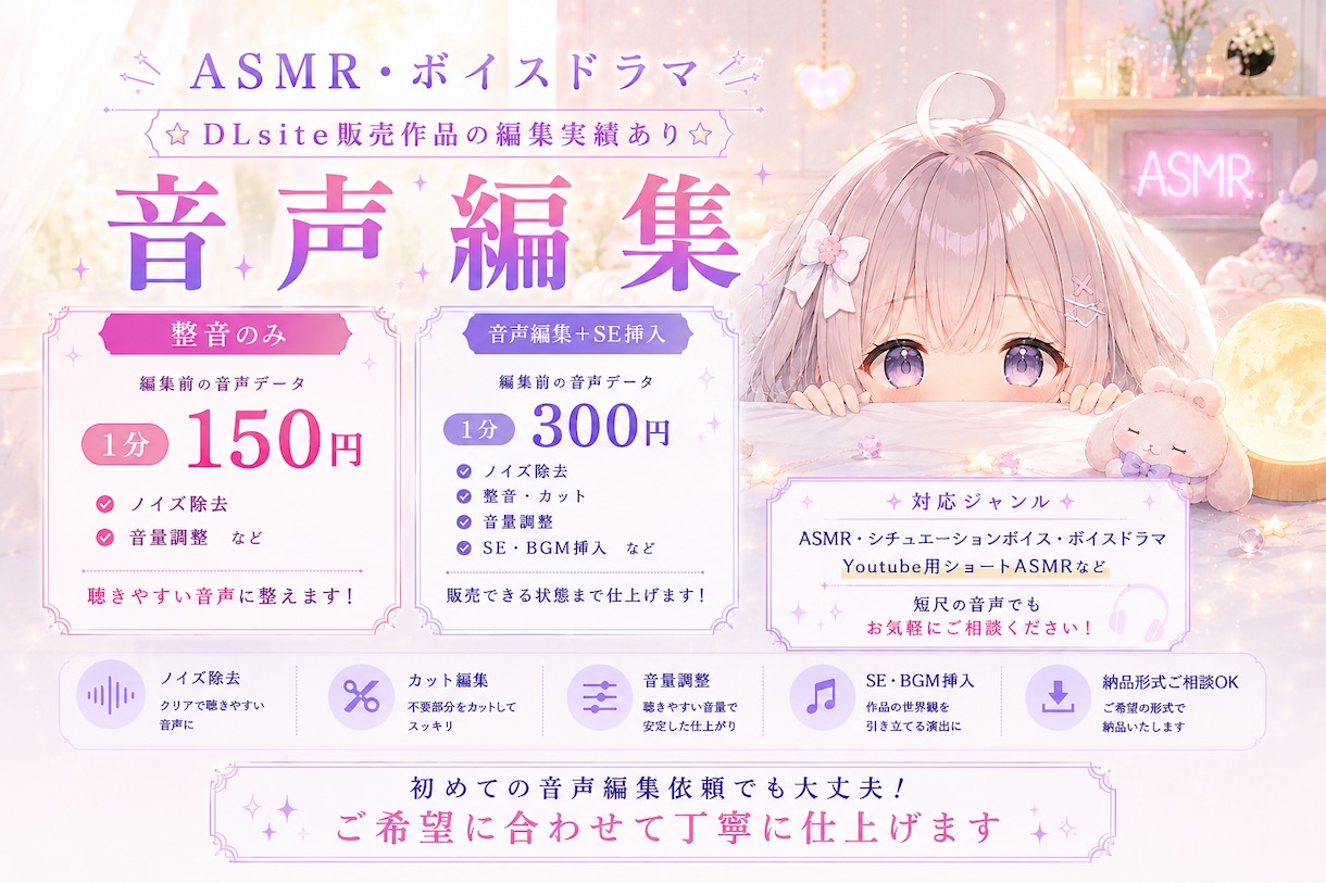 同人音声作品の音声編集を丁寧に仕上げます 販売用の同人音声を高品質に仕上げます イメージ2