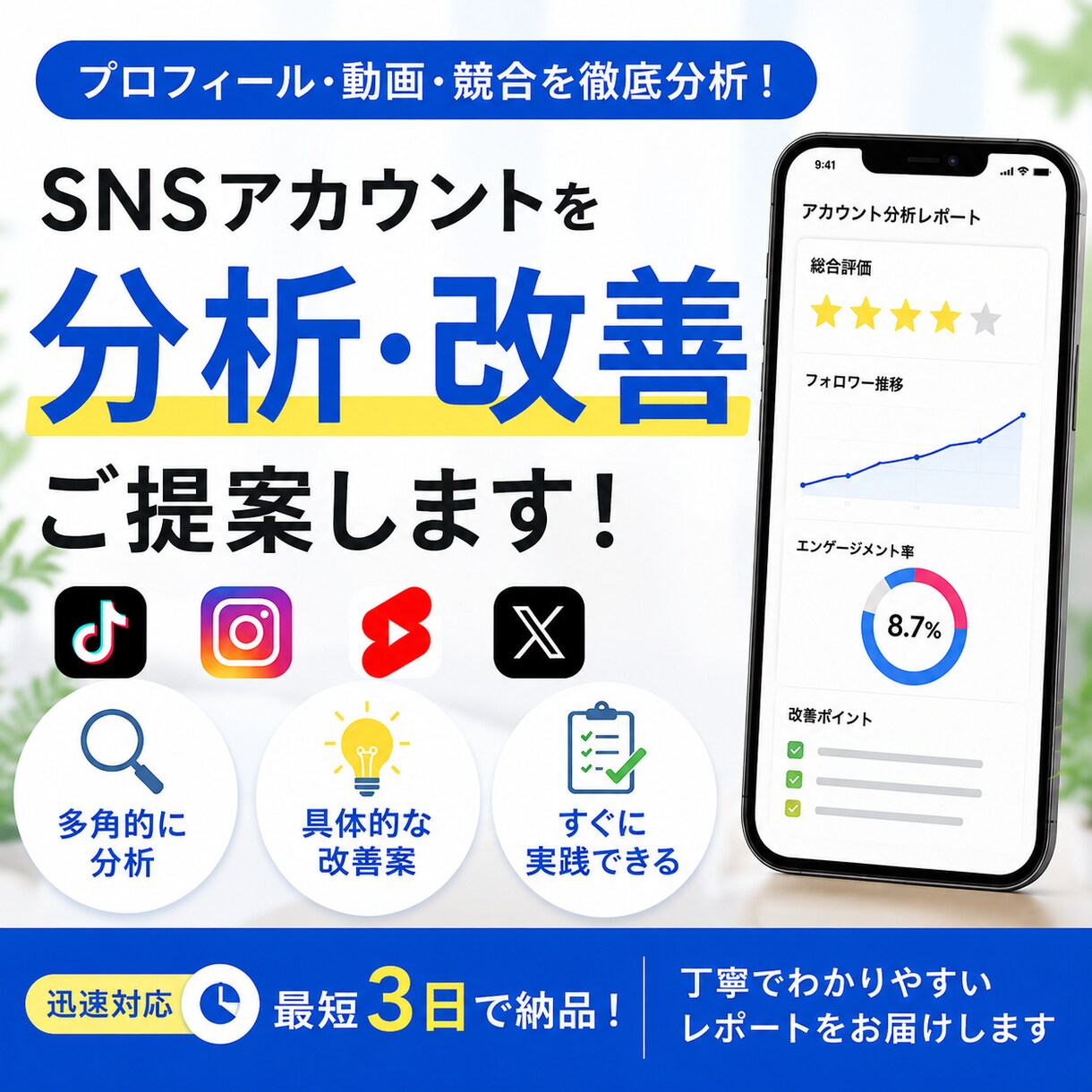 SNSアカウントの改善案を提案します プロフィールや投稿内容を客観的に分析 イメージ1