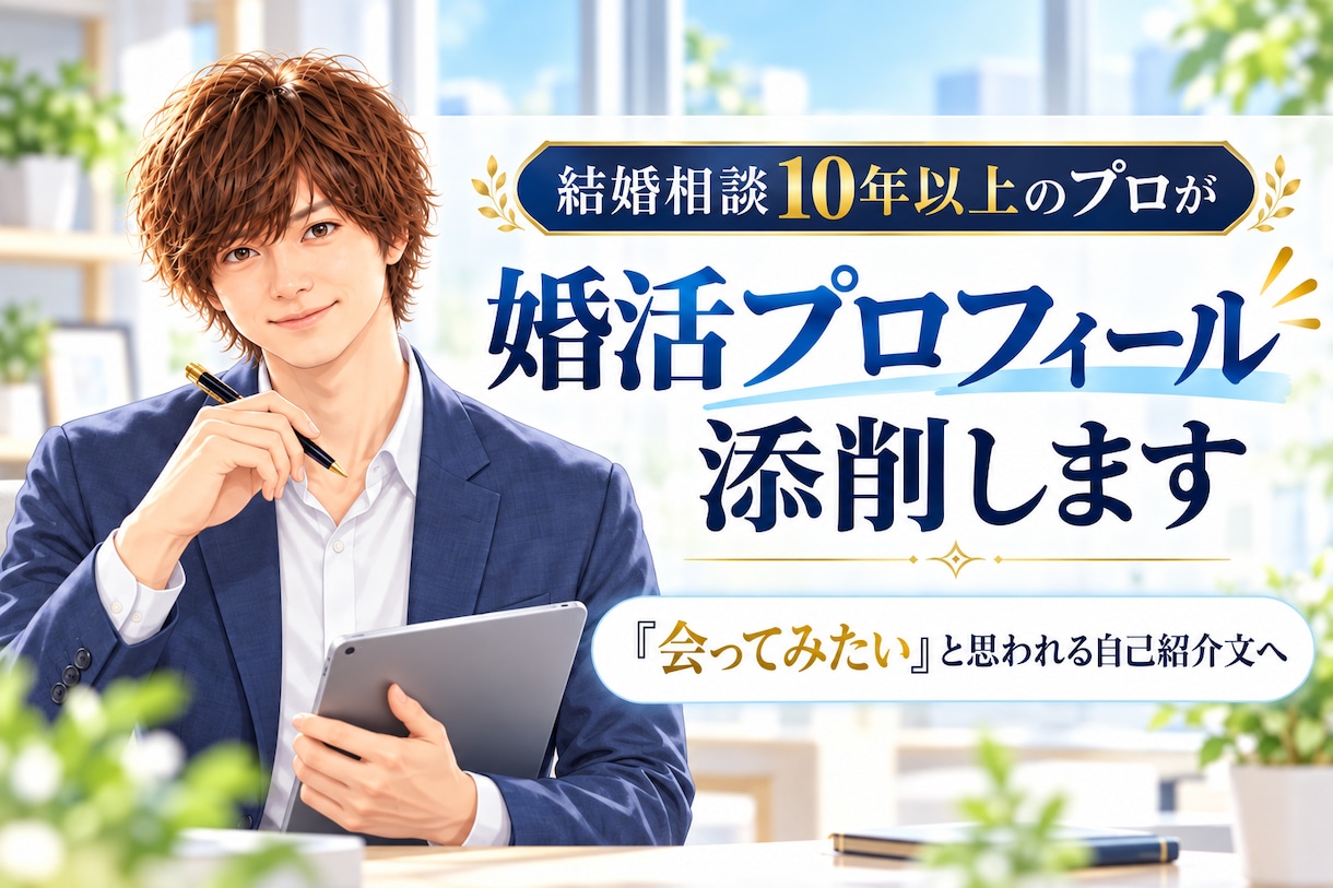 相談歴10年以上のプロが婚活プロフィール添削します 「会ってみたい」♪と思われる自己紹介文に添削します。 イメージ1
