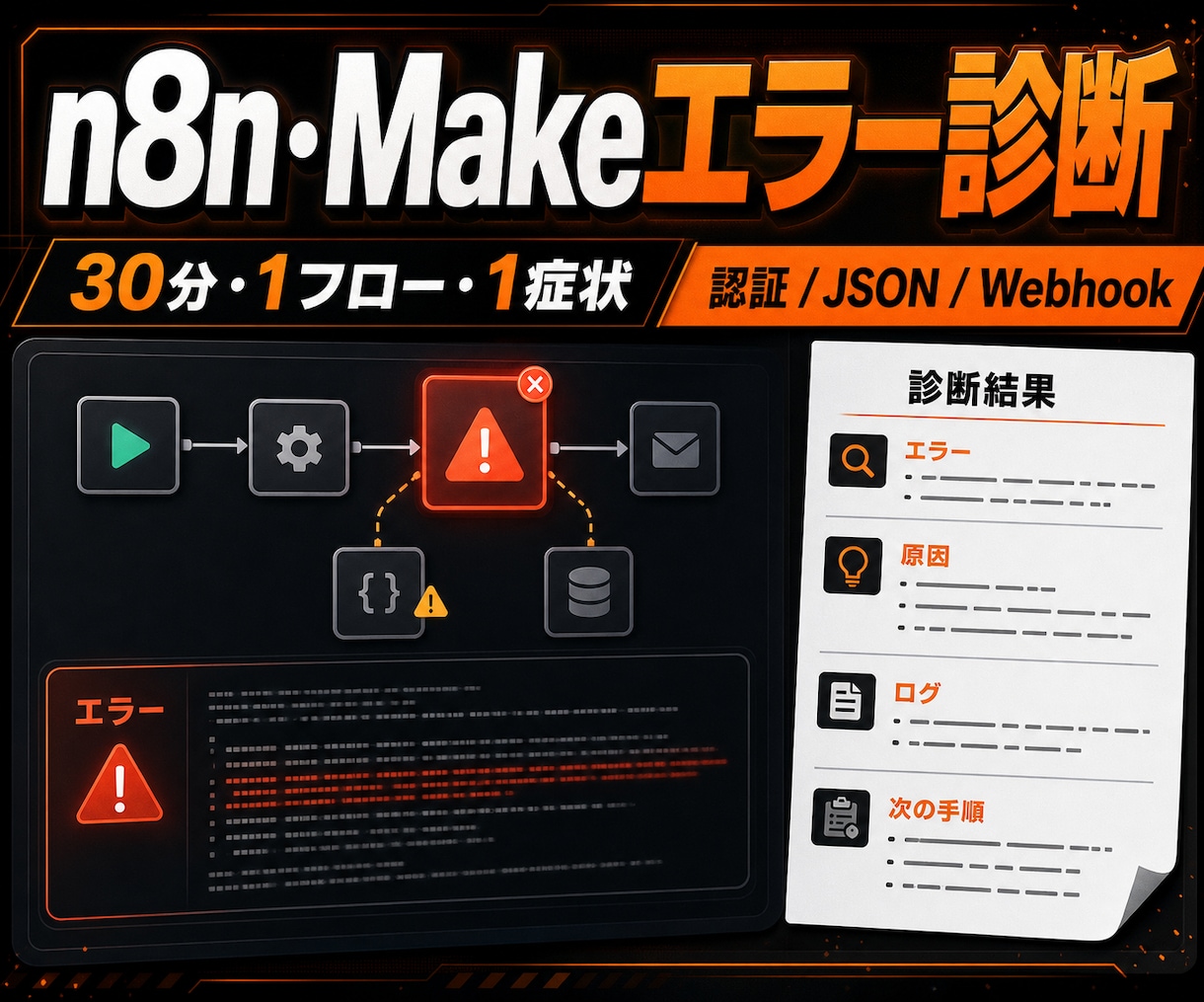 n8n・Makeの連携エラーを診断します 認証・データ形式・分岐を見て止まる場所を30分で整理 イメージ1