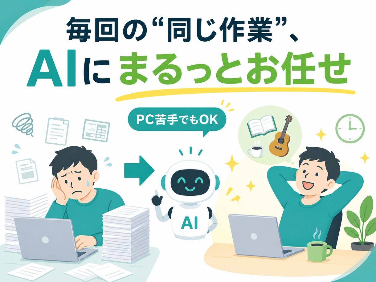 生成AIであなたの作業・業務を自動化してお渡します PC苦手でもOK。使い方の伴走までセットで イメージ1