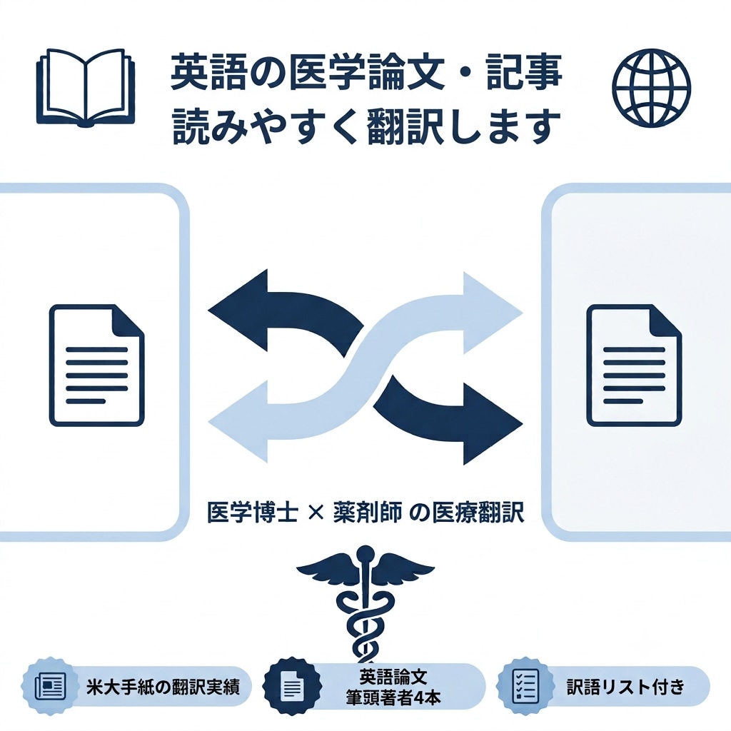 医学博士×薬剤師が医療系の英文を翻訳します 米大手紙の翻訳実績◎論文も自然な日本語に訳します イメージ1