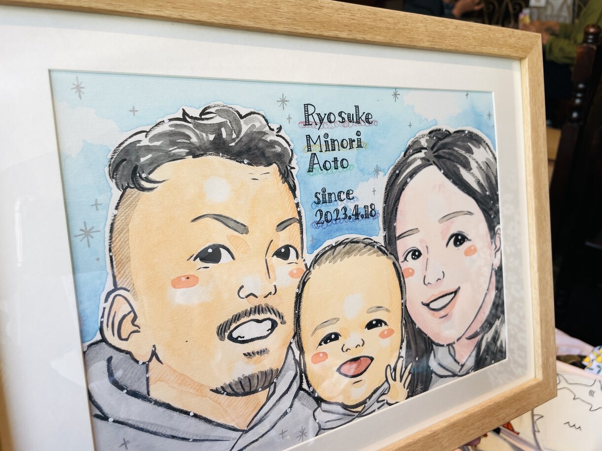 大切な方への贈り物に、似顔絵描きます 家族5名までOK｜フレーム・送料込｜想いが伝わる似顔絵ギフト イメージ3