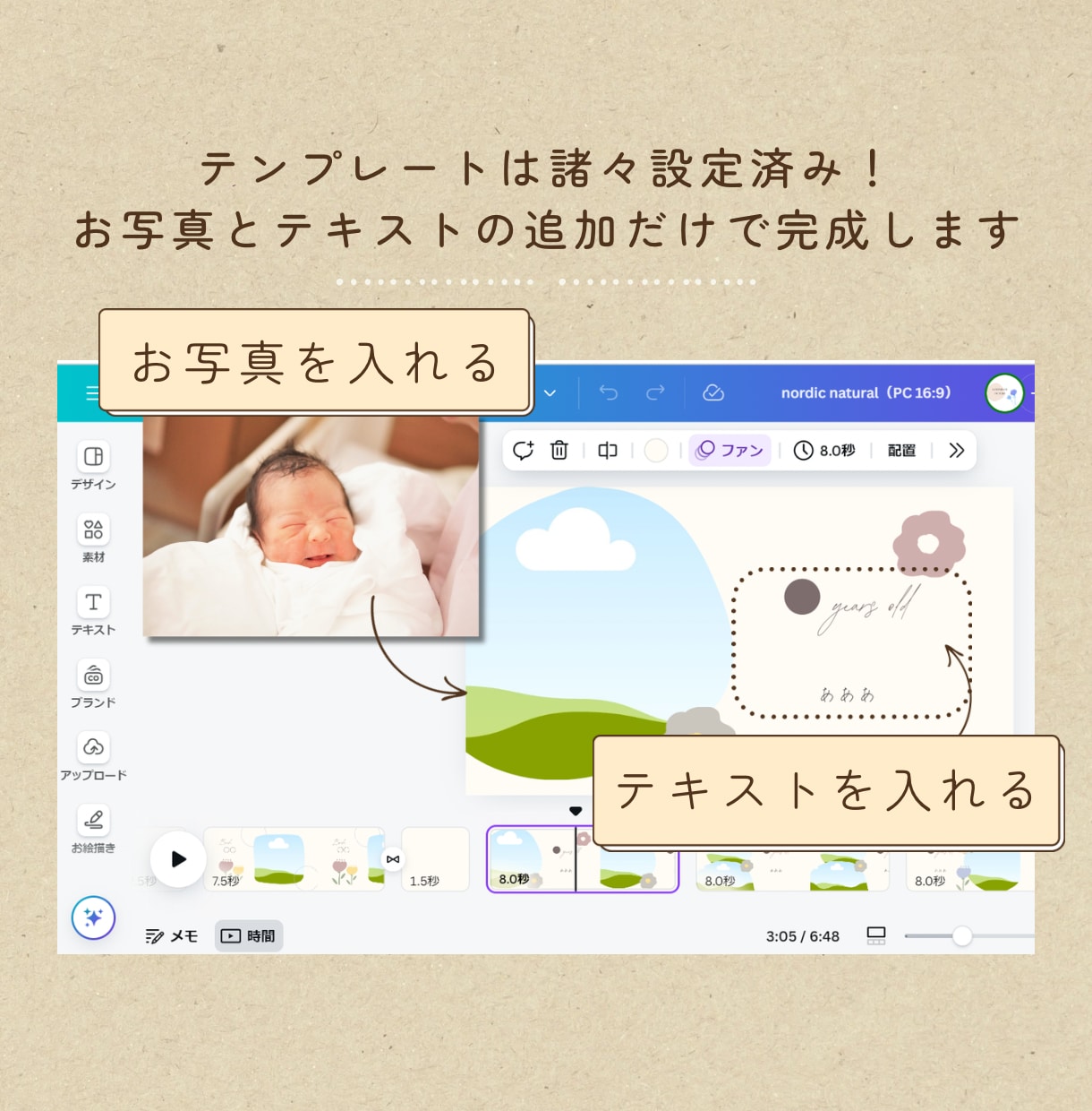 北欧風⁑プロフィールムービーのテンプレ納品します スマホもOK◎Canvaで文字と写真を挿入、おしゃれな動画に イメージ7