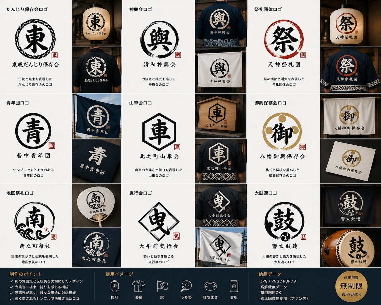 祭りロゴ専門｜オリジナルロゴ制作します 法被・提灯・タオルに映える和風ロゴを制作 イメージ2