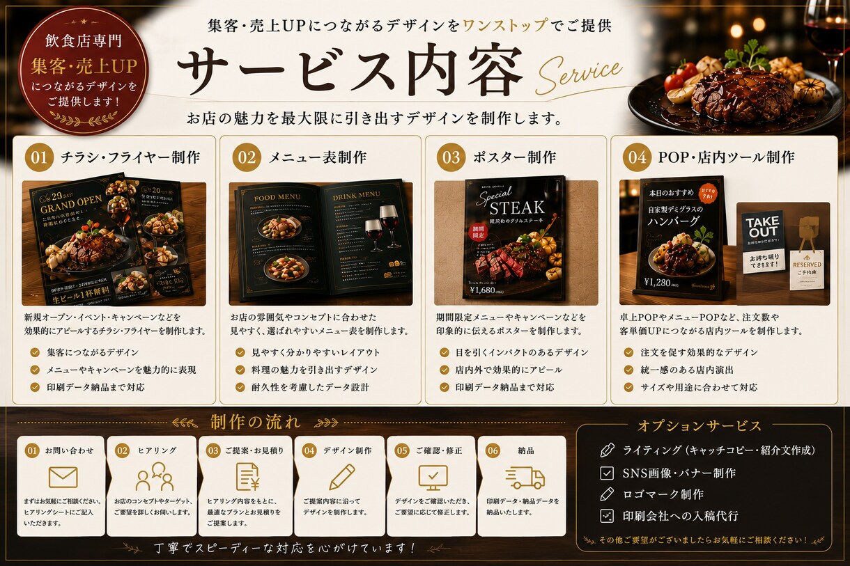 飲食店専門！メニュー・チラシ・POPを制作します お店の魅力を伝え「また来たい」に繋がるデザインをご提案します イメージ2