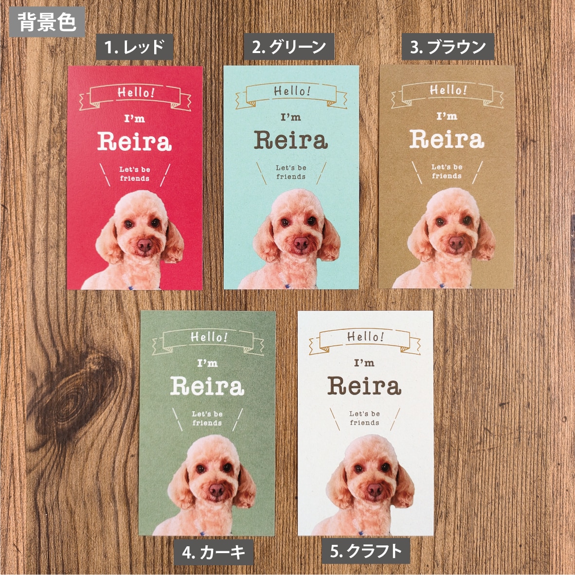 ペット写真入り名刺｜犬猫うちの子名刺制作します スマホ撮影OK! 色と書体が選べるセミオーダー100枚送料込 イメージ5