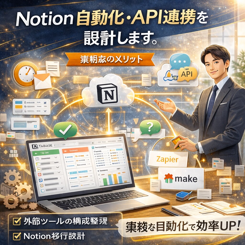 11.Notion自動化・API連携を設計します 作業を自動で回す！面倒を消す！ イメージ1