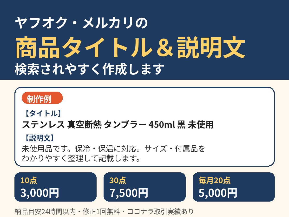 オークションのタイトル等検索されやすく作成します 商品タイトルと説明文、後回しになっていませんか? イメージ1
