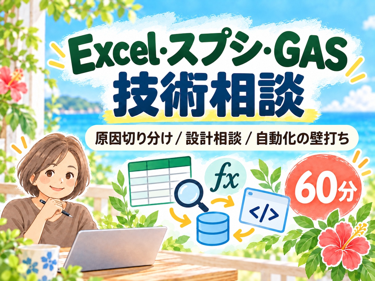 Excel・スプシ・GASの技術相談に乗ります 原因の切り分け・設計・自動化を一緒に整理します イメージ1