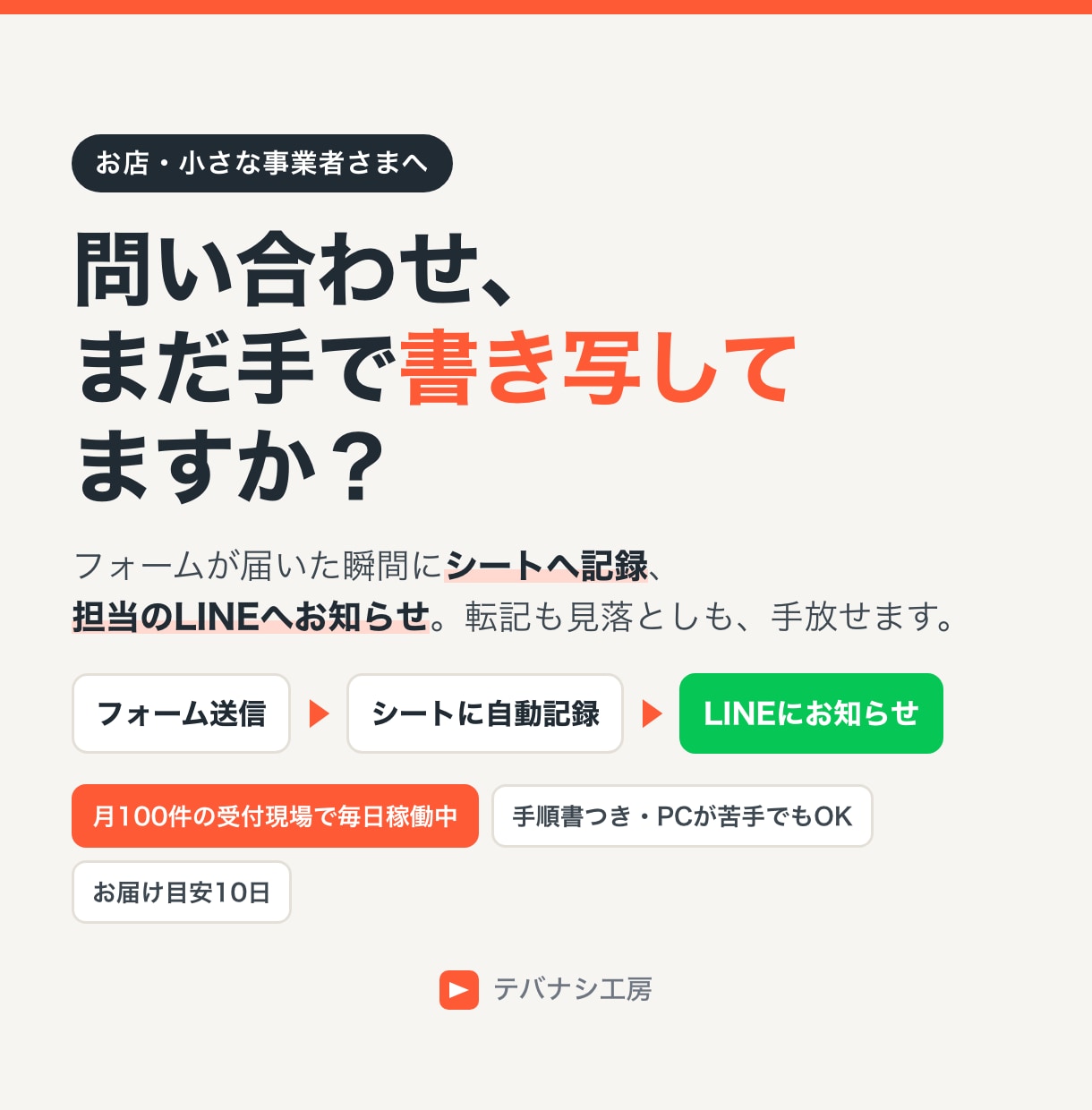 問い合わせの転記と通知をLINEで自動化します フォームの新着をシートに記録し、担当者へLINEで通知 イメージ1