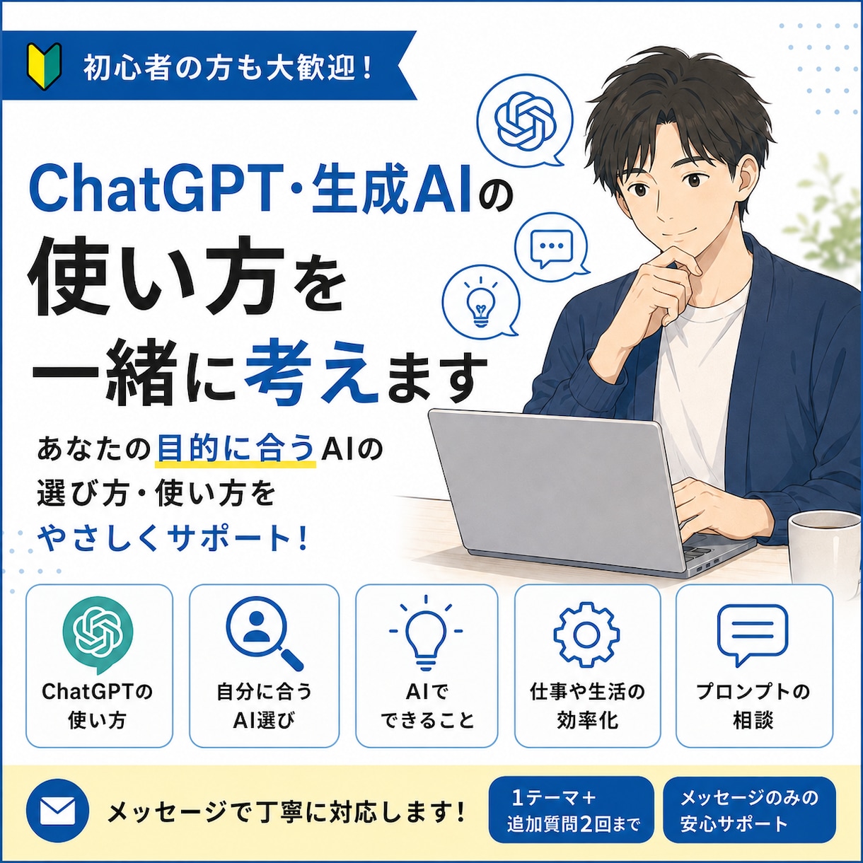 ChatGPT・生成AIの使い方を一緒に考えます あなたの目的に合うAIの使い方を分かりやすく提案 イメージ1