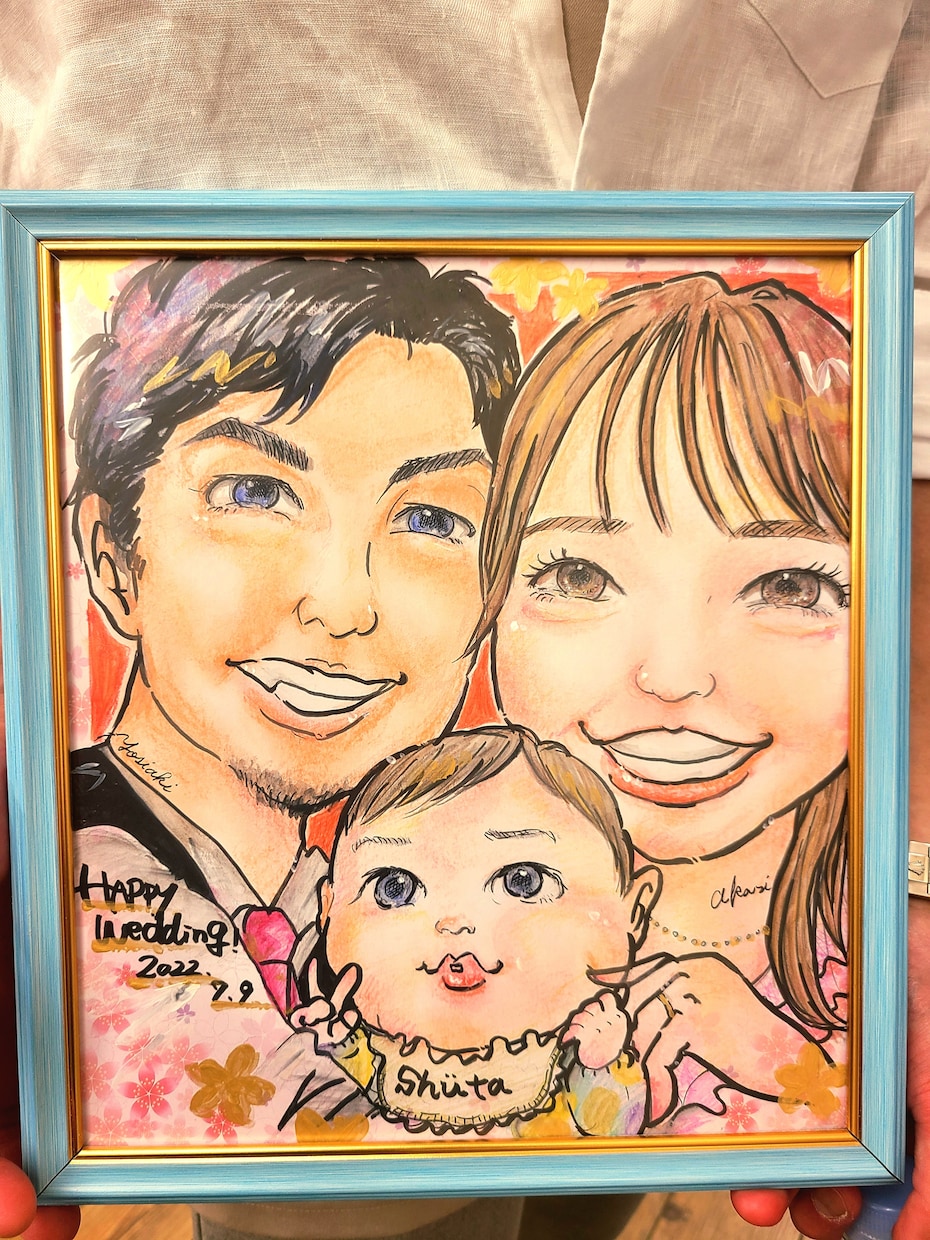 似顔絵・結婚式ウェルカムボード作成をいたします 誕生日の贈り物、結婚式に大活躍！暖かい手描きにて作成します イメージ1