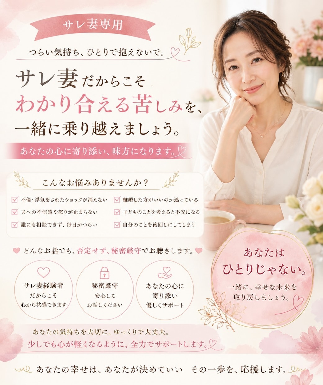 サレ妻さんの相談にのります 経験者だからこそ見える世界観があります。 イメージ2