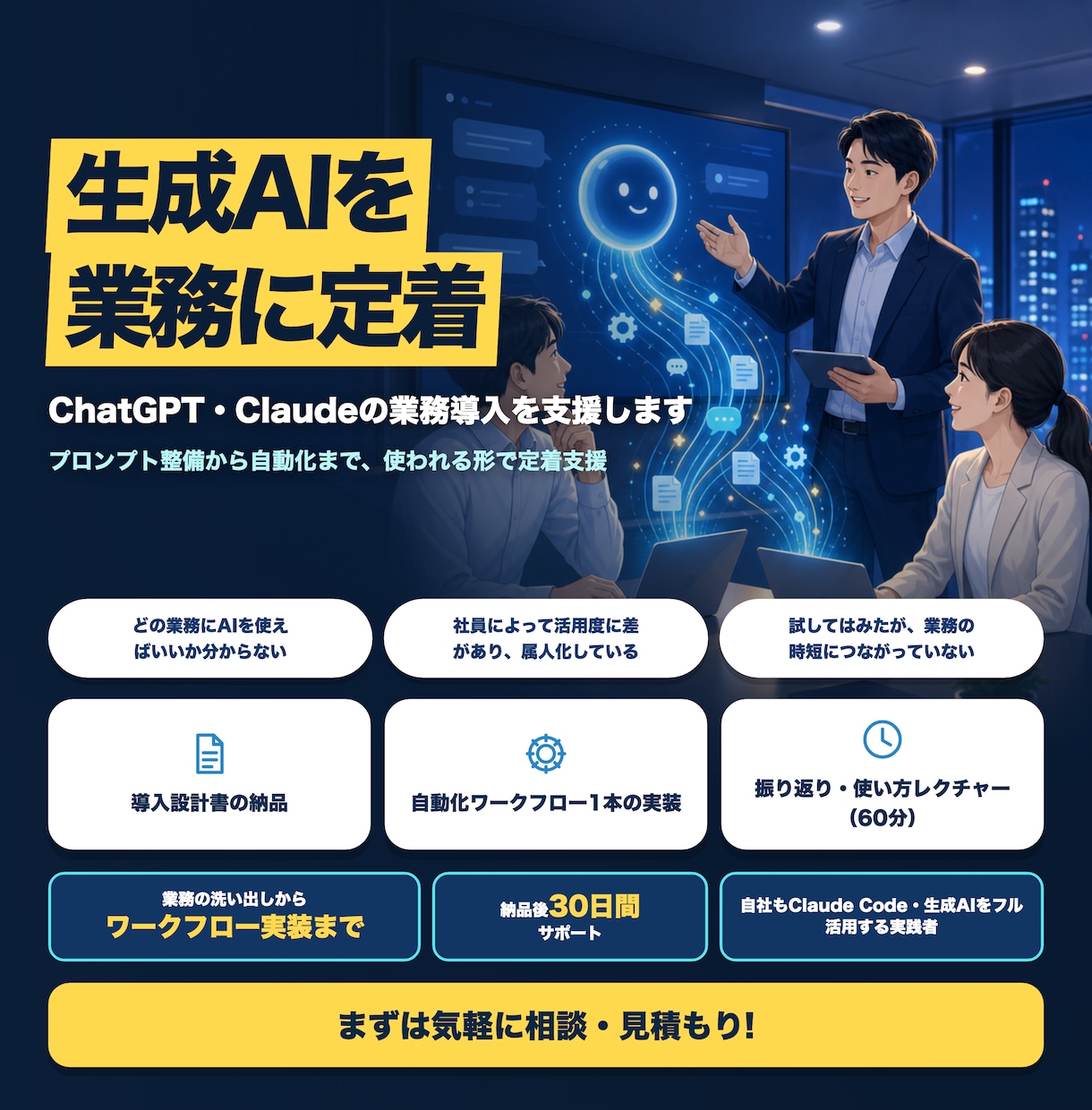 ChatGPT・Claudeの業務導入を支援します プロンプト整備から自動化まで、使われる形で定着支援 イメージ1