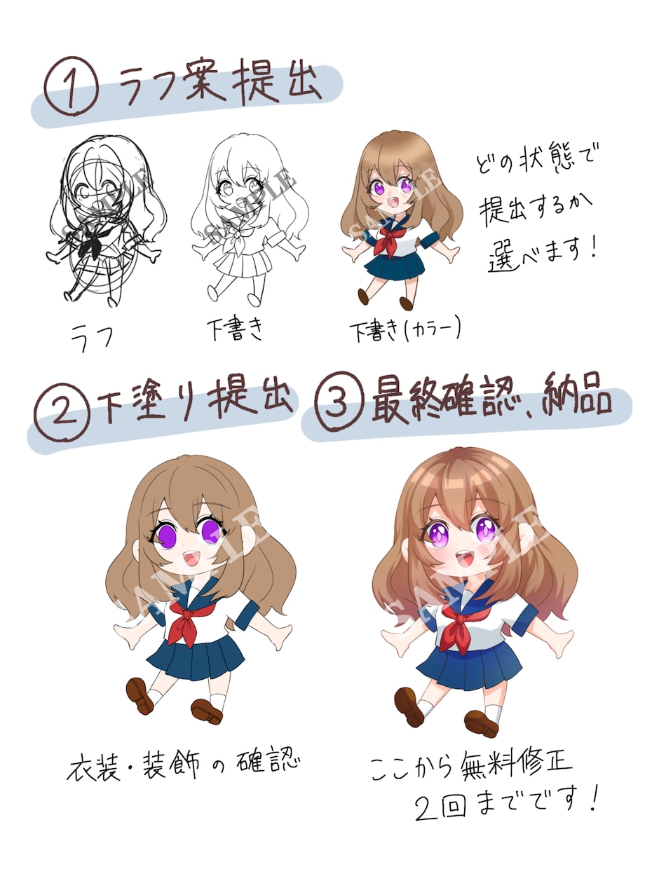 一枚絵やミニキャラ制作します かわいい系から綺麗系まで！ご要望たくさん承ります！ イメージ2