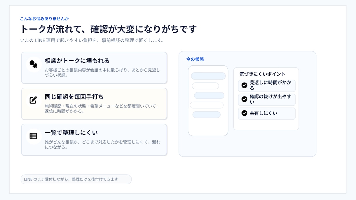 美容室向けLINE事前カルテを構築します 予約前の相談内容を自動で整理・保存しカルテ作成 イメージ2