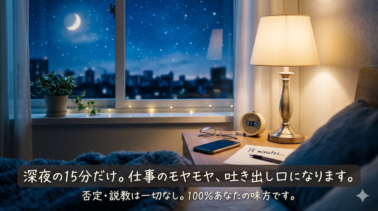 深夜の15分だけ仕事のモヤモヤ吐き出し口になります ここで全部吐き出して、明日のためにすっきり眠りませんか？ イメージ1