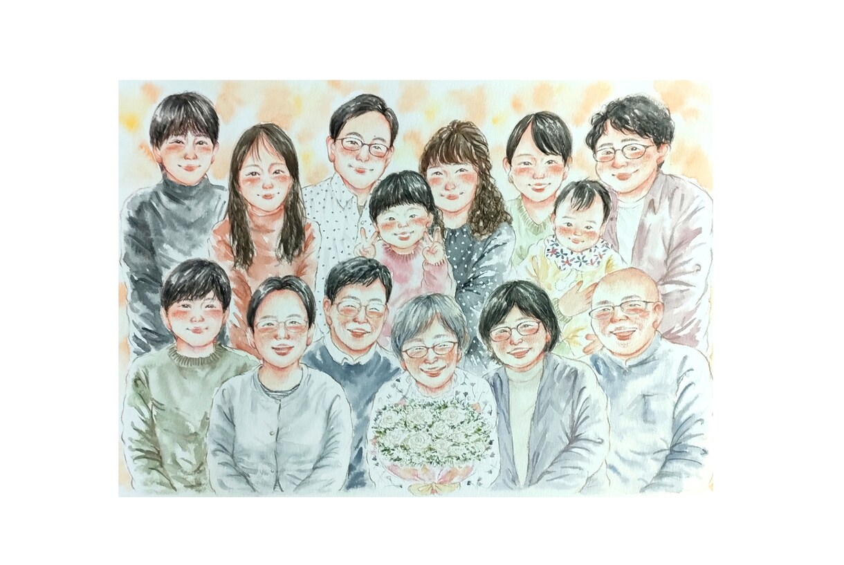 優しいタッチの絵本のような似顔絵をお描きします 還暦祝いや金婚式などのお祝いにおすすめです✩A4サイズ イメージ8