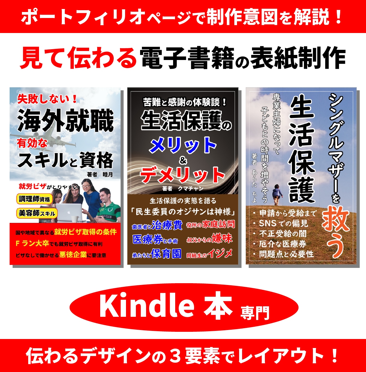 見て伝わる電子書籍Kindle本の表紙を制作します 受注から48時間以内に納品いたします。 イメージ5